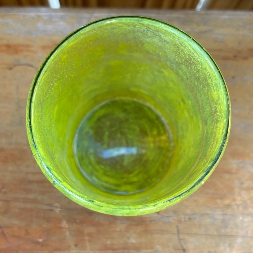 Crate & Barrel Calypso Green Blown Glass Rocks Short Tumbler Bar Glass 4”Tall